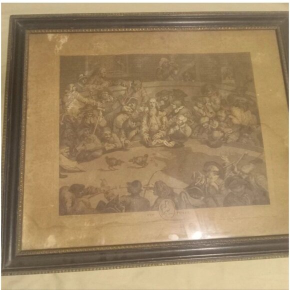 Antique Framed Print “Pit Ticket” by W.M. Hogarth – Vintage Artwork - Picture 1 of 4